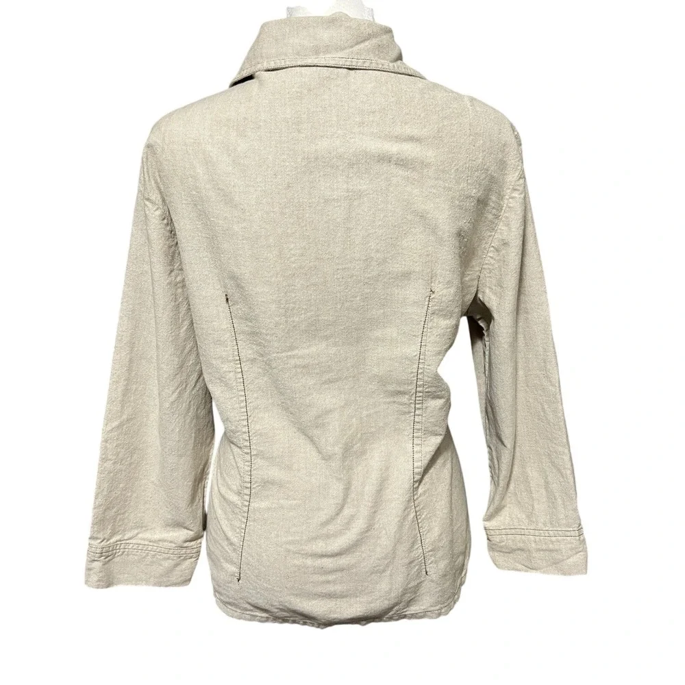 Bobbie Brooks Y2K‎ Embroidered Cotton Jacket Button Front 3/4 Sleeve Oatmeal L